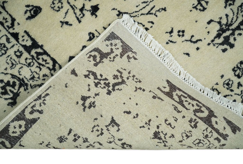 8x10 Fine Hand Knotted Beige and Black Traditional Vintage Persian Antique Wool Rug