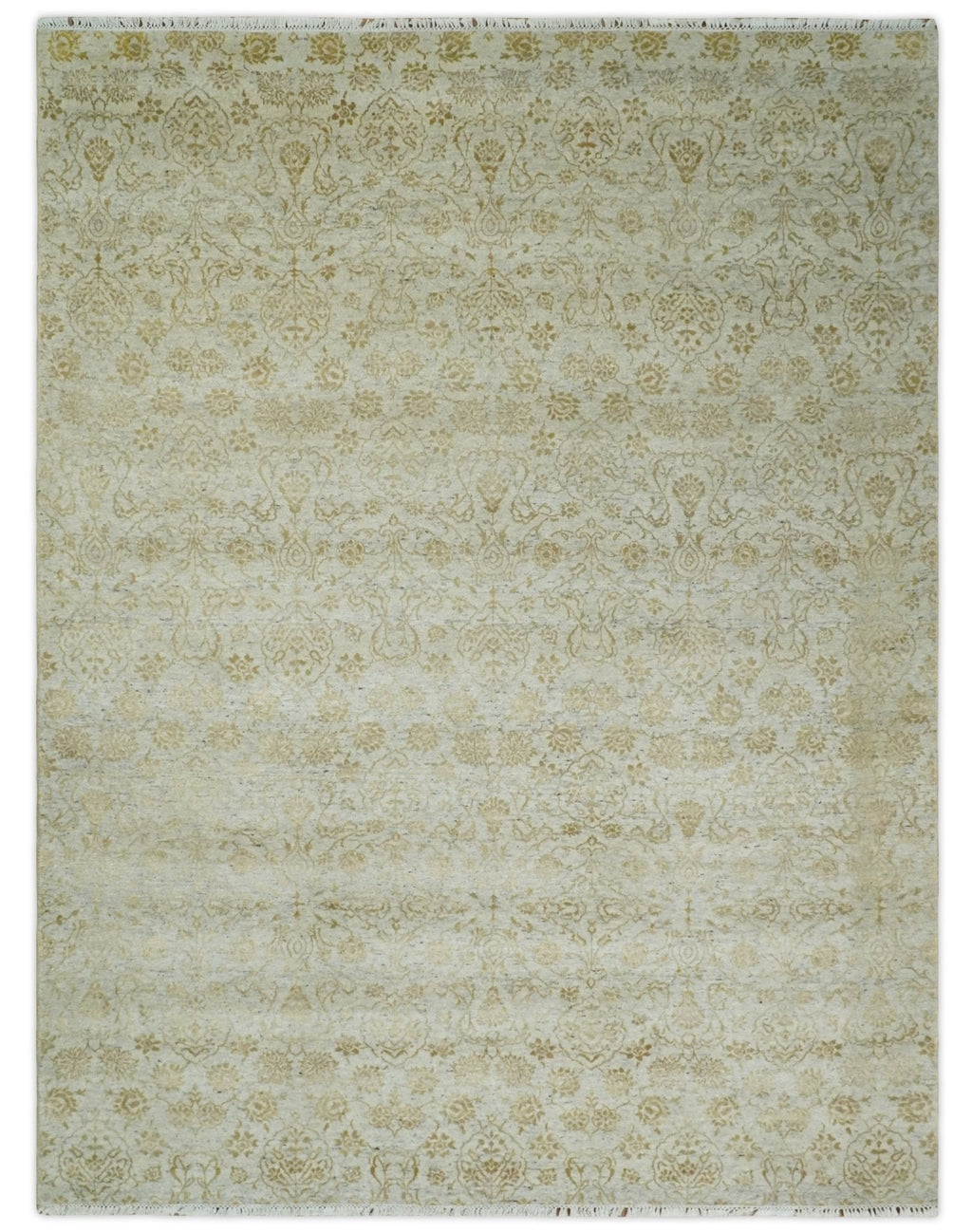 8x10 Fine Hand Knotted Beige and Gold Traditional Vintage Persian Style Antique Silk Rug
