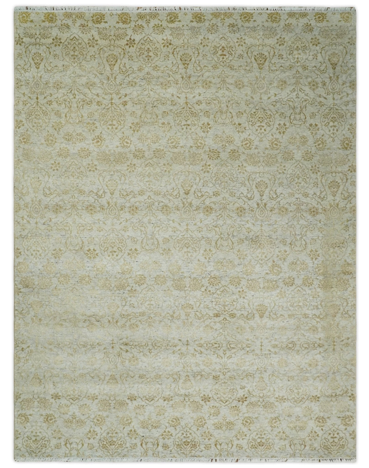 8x10 Fine Hand Knotted Beige and Gold Traditional Vintage Persian Style Antique Silk Rug