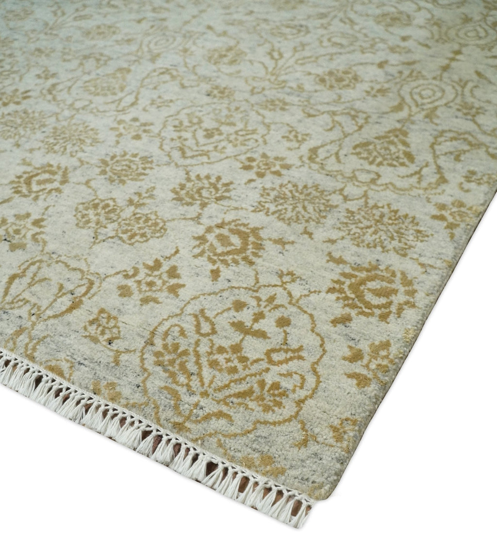 8x10 Fine Hand Knotted Beige and Gold Traditional Vintage Persian Style Antique Silk Rug