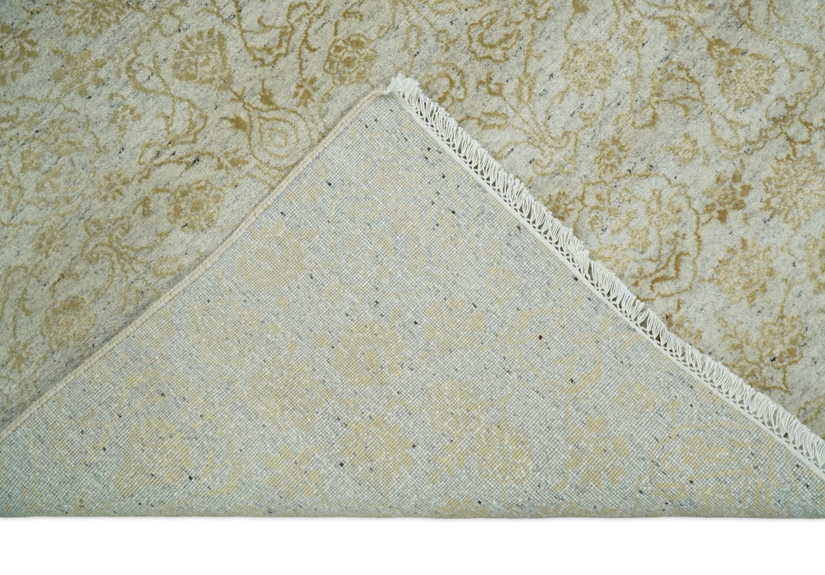 8x10 Fine Hand Knotted Beige and Gold Traditional Vintage Persian Style Antique Silk Rug