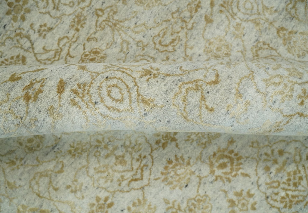 8x10 Fine Hand Knotted Beige and Gold Traditional Vintage Persian Style Antique Silk Rug