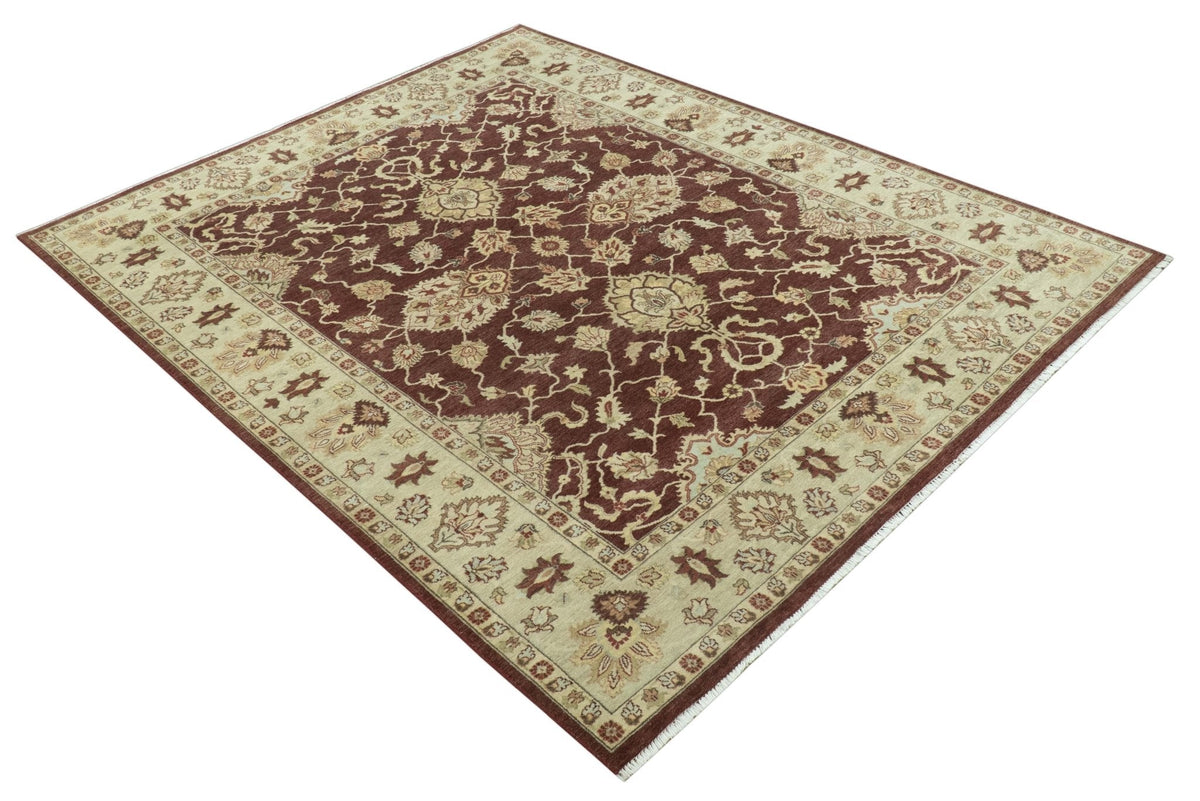 8X10 Fine Hand Knotted Rust And Gold Traditional Design Wool Rug