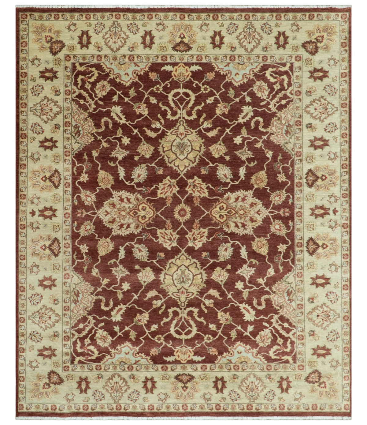 8X10 Fine Hand Knotted Rust And Gold Traditional Design Wool Rug