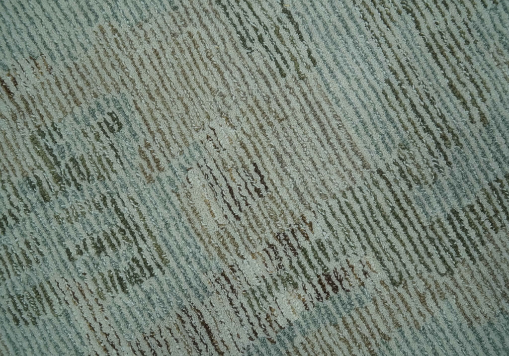 8x10 Modern Abstract Teal, Olive and Ivory Hand Tufted wool area rug
