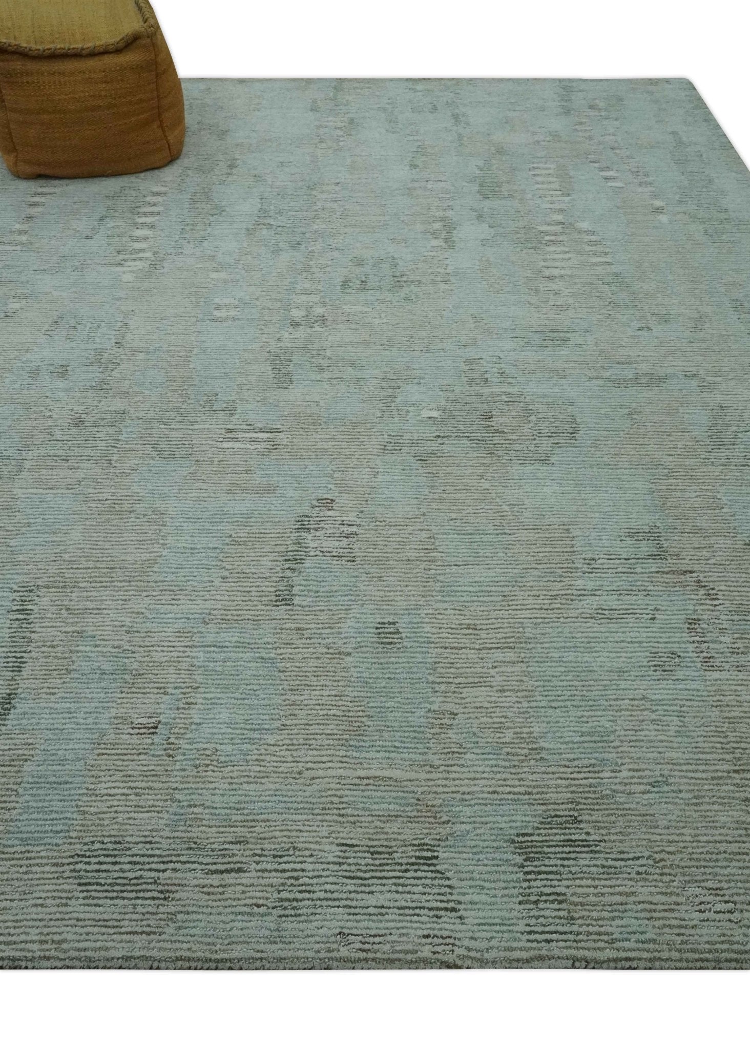 8x10 Modern Abstract Teal, Olive and Ivory Hand Tufted wool area rug