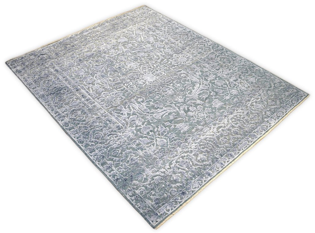 Modern Silver And Gray Hand Knotted Bamboo Silk 8x10 Area Rug
