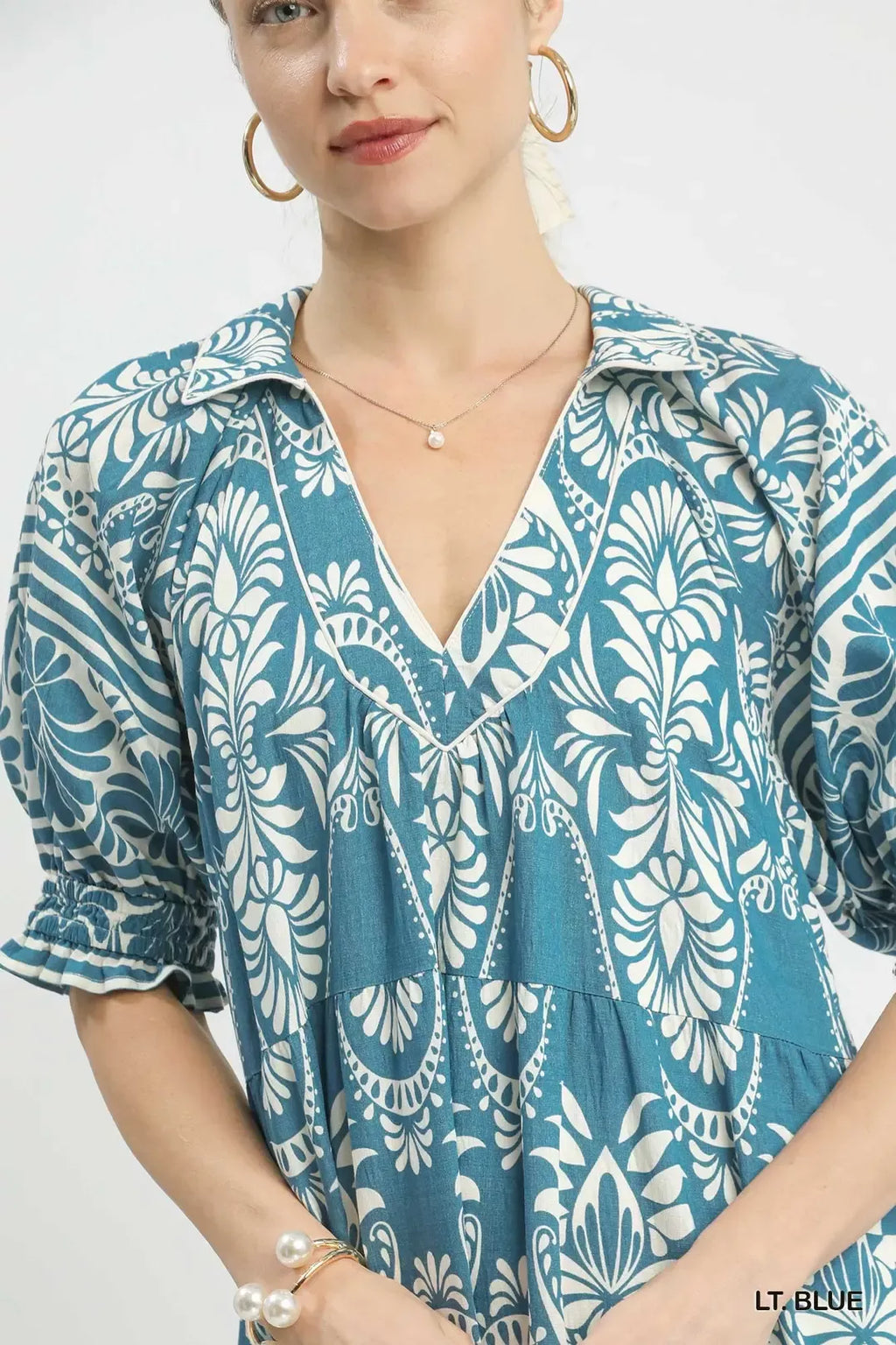 Umgee Two-tone Border Print Midi Dress