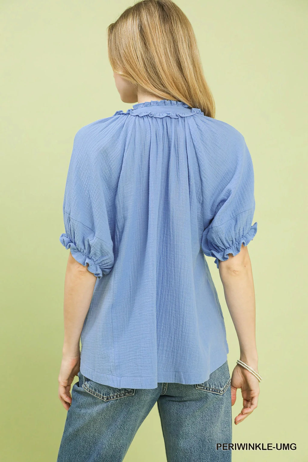 Umgee Cotton Gauze Ruffle Top in Periwinkle