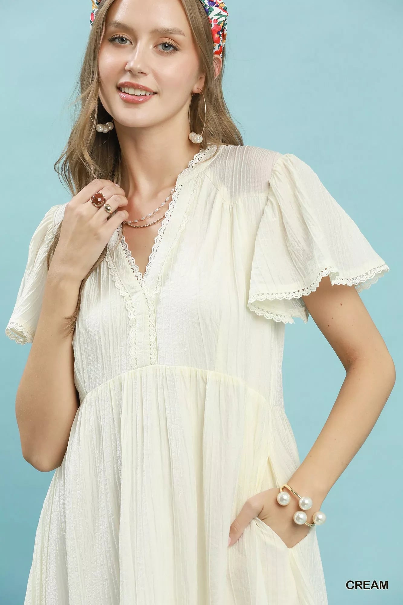 Umgee Tiered Babydoll Dress in Cream