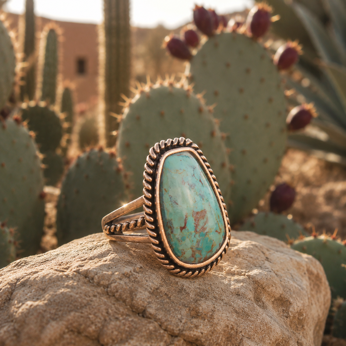 Roped Blue Turquoise Golden Ring