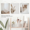 Neutral Minimalist Set of 3. Eucalyptus Branch, Staircase Prints