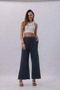 Acid Wash Wide-Leg Sweatpants – Relaxed Fit with Raw Hem