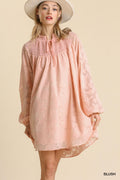 Umgee Jacquard Smocked Tie Neck Dress