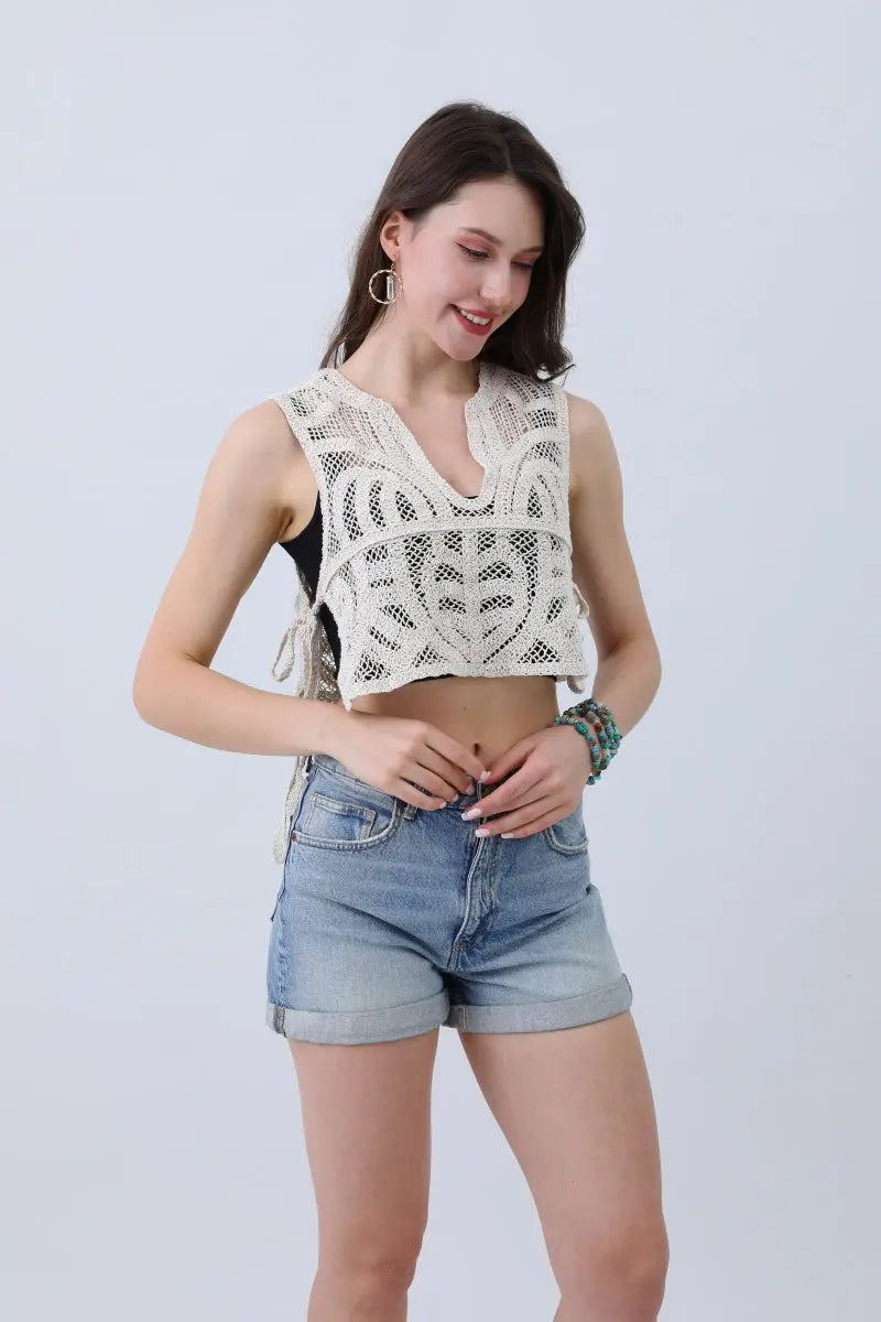 Crochet Boho Crop Top – Artisan Side-Tie Detail🌿✨