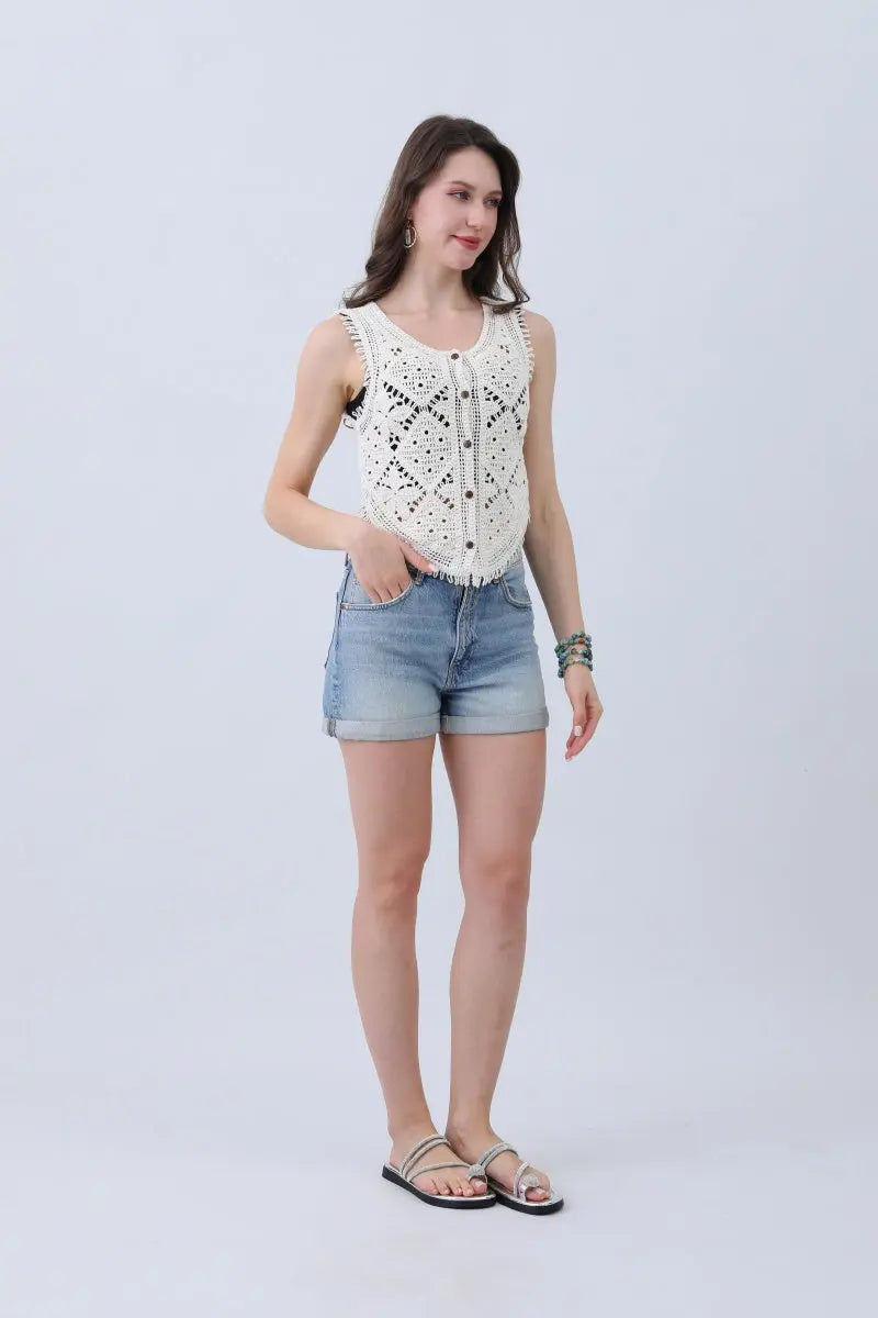 Boho Crochet Vest – Cotton Lace Summer Essential🌞✨