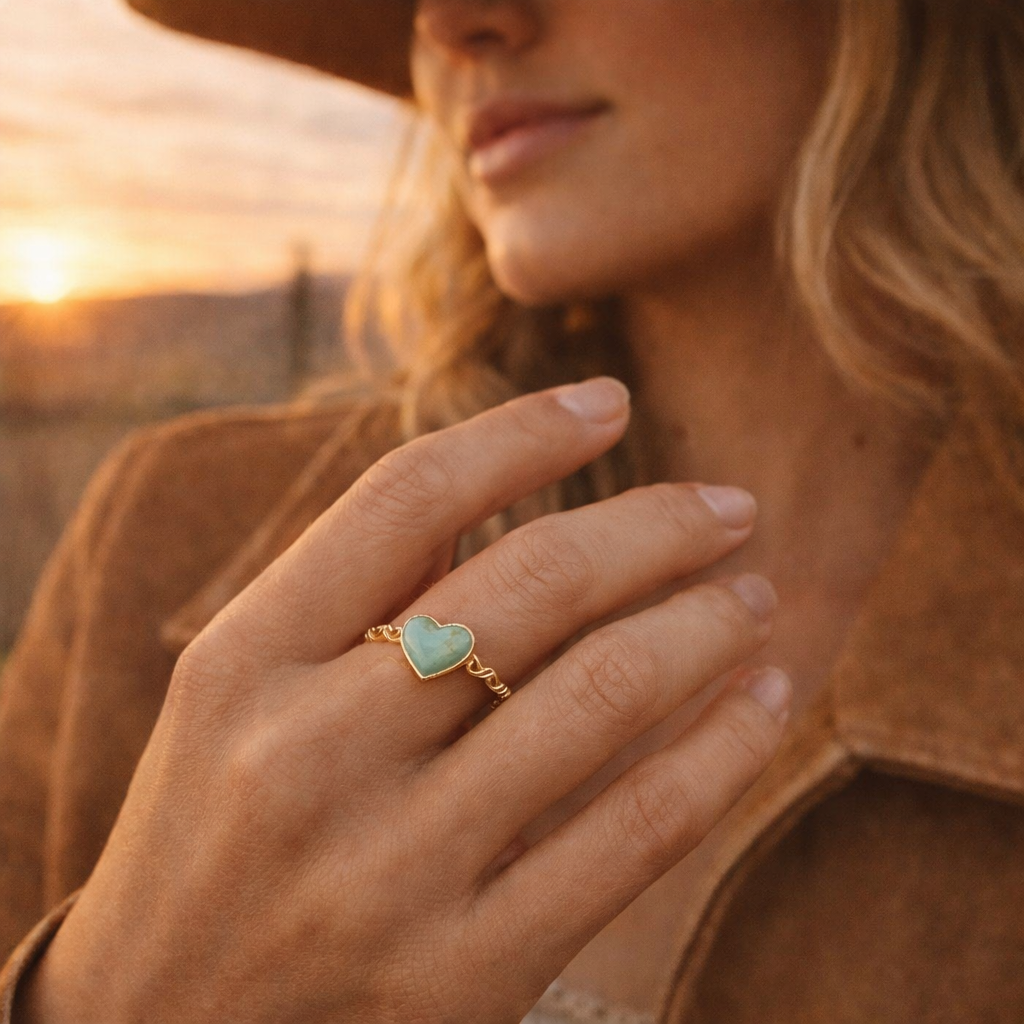 Rope My Heart Blue Turquoise and Golden Ring