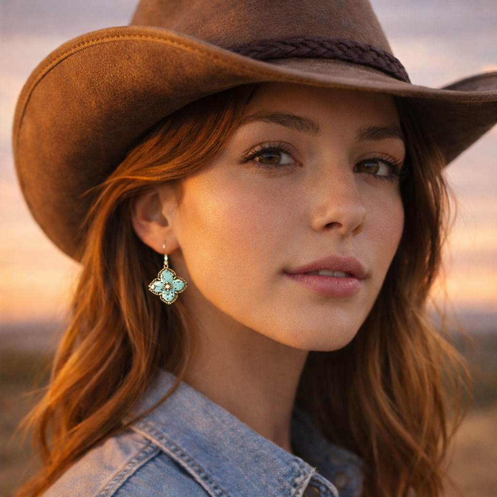 Blue Turquoise Maltese Golden Cross Earrings