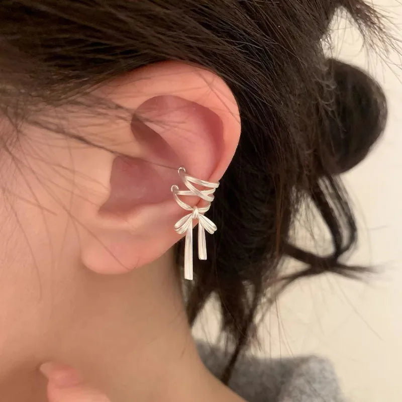 Cute Silver Bow Knot Ear Clips