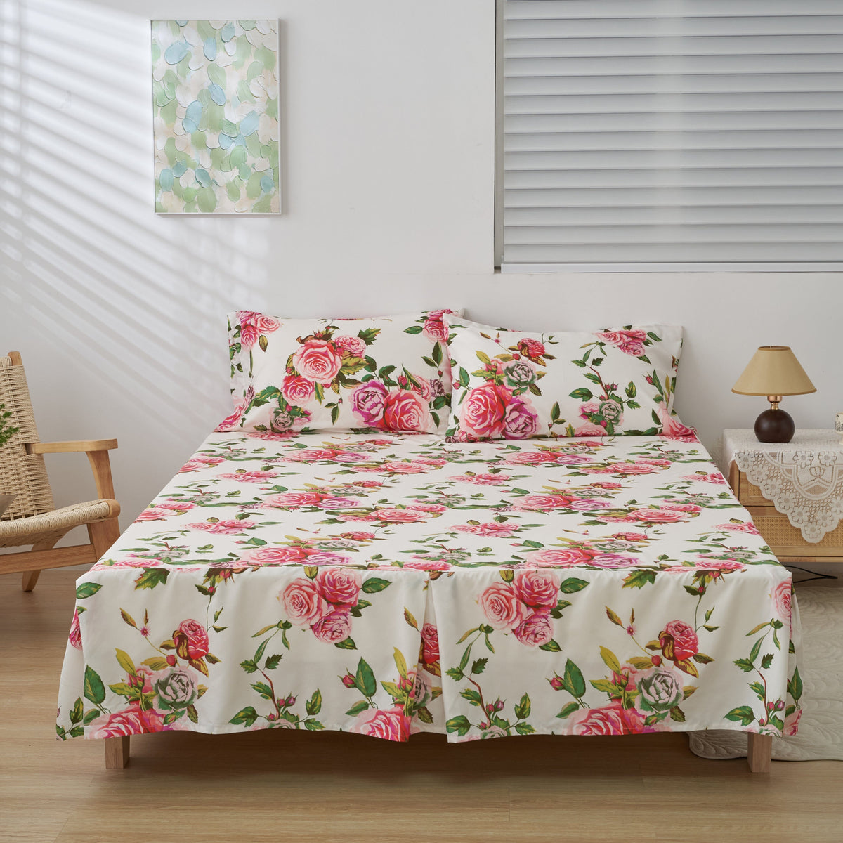 DaDa Romantic Roses Ruffled Floral Bed Skirt