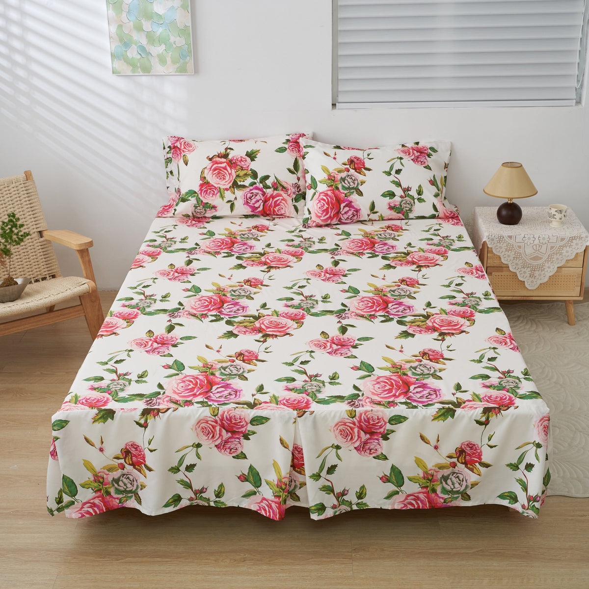 DaDa Romantic Roses Ruffled Floral Bed Skirt