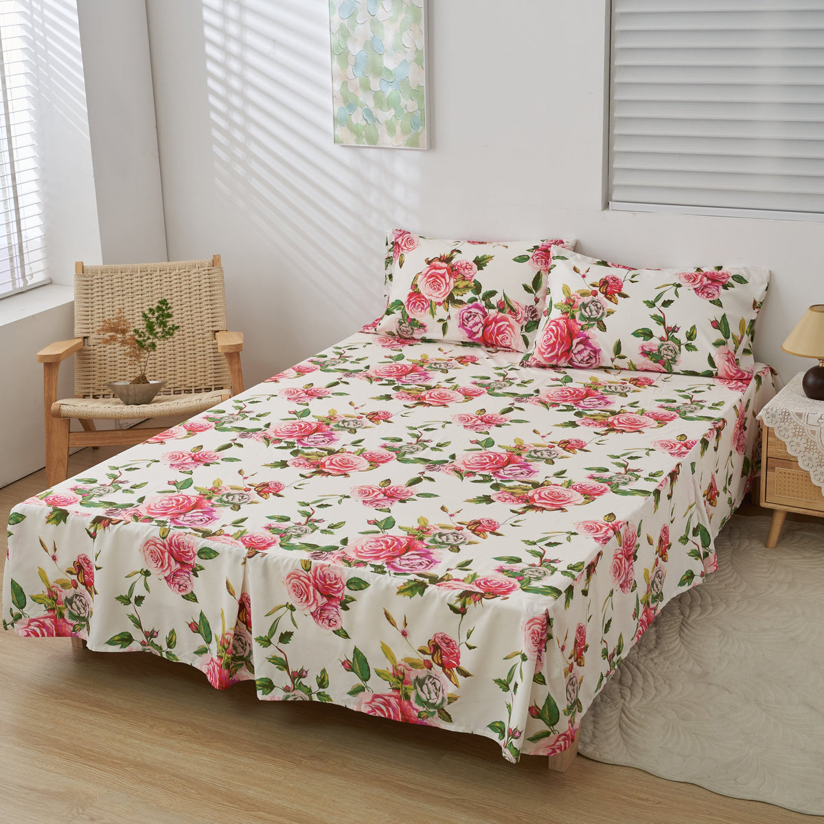DaDa Romantic Roses Ruffled Floral Bed Skirt