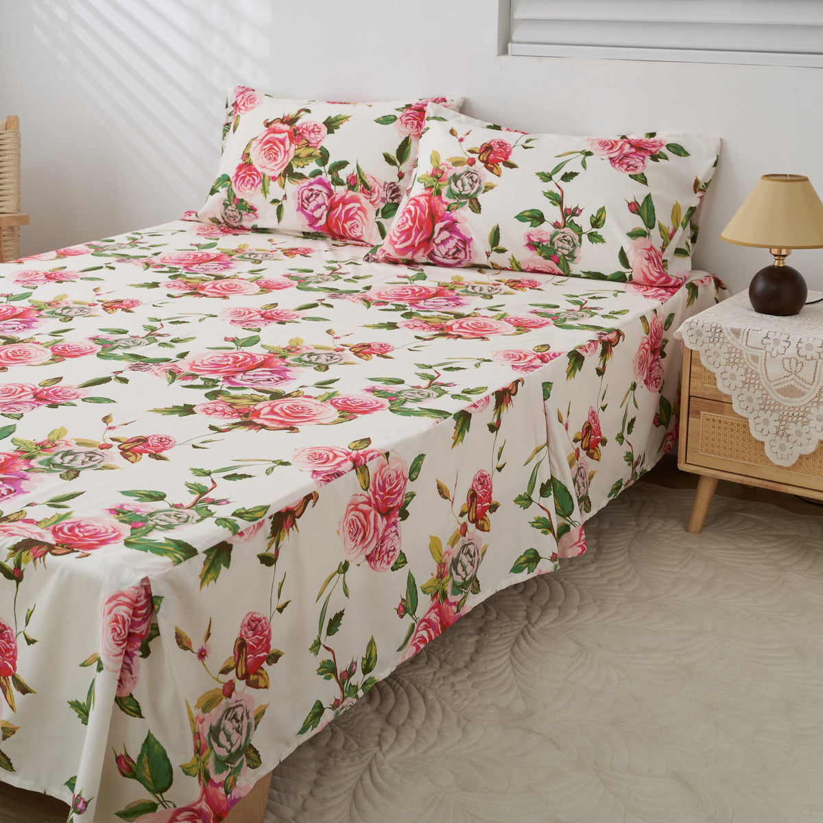 DaDa Romantic Roses Ruffled Floral Bed Skirt