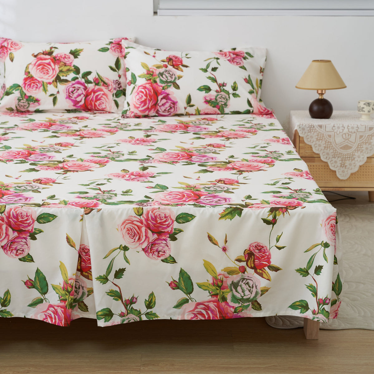 DaDa Romantic Roses Ruffled Floral Bed Skirt