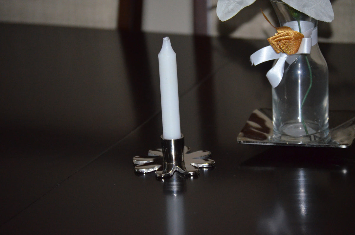 Vibhsa Silver Flower Aluminum Candle Holder – 4 in