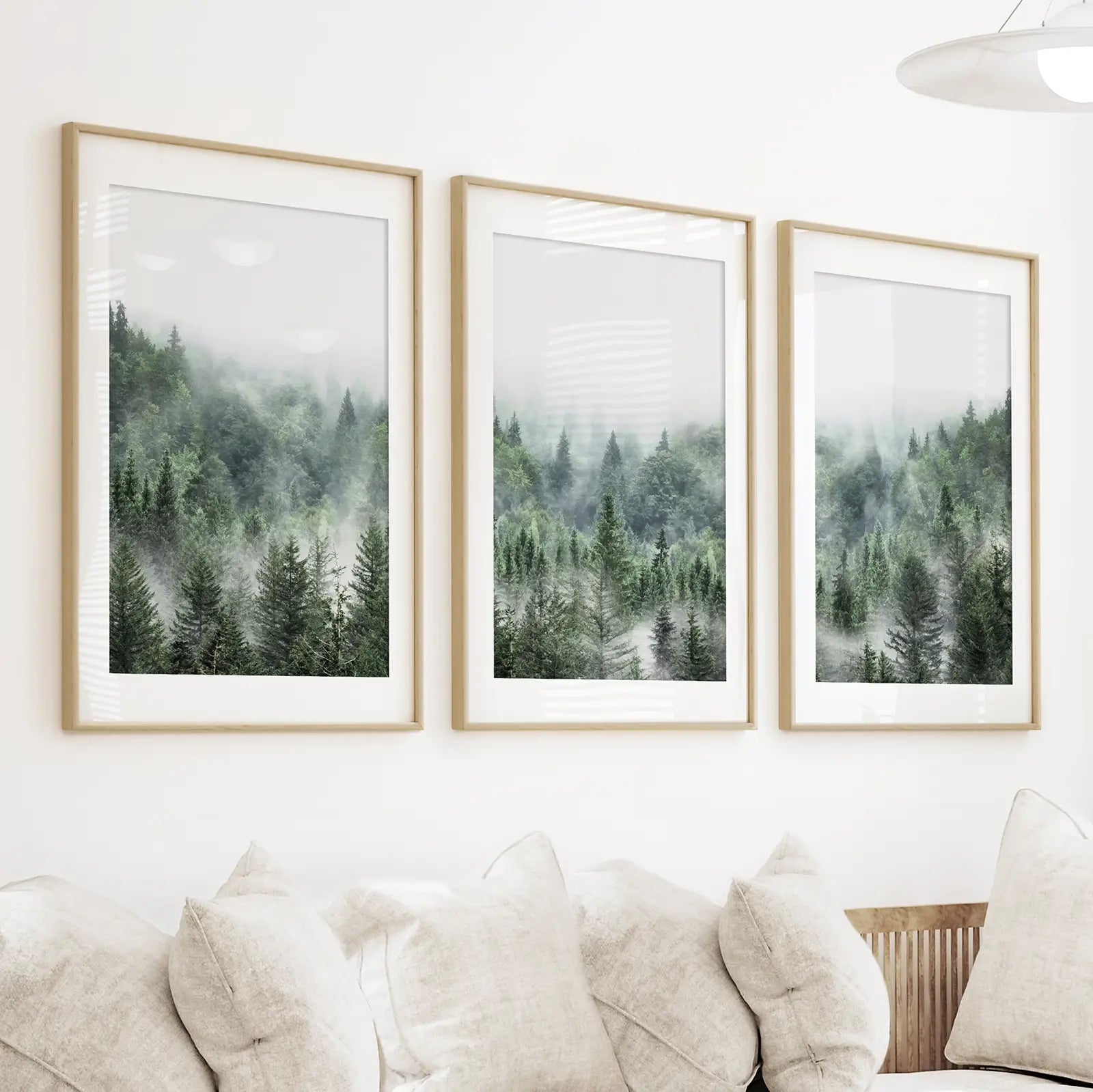 Misty Mountain Forest Set of 3. Evergreen Pine Trees Nature Decor