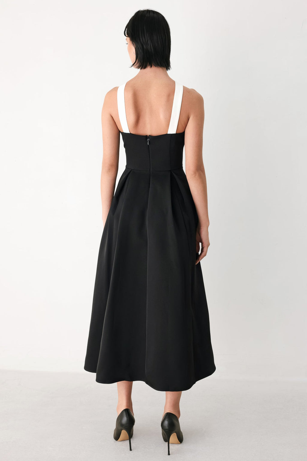 BLACK TIE AFFAIR HALTER WOVEN MIDI DRESS
