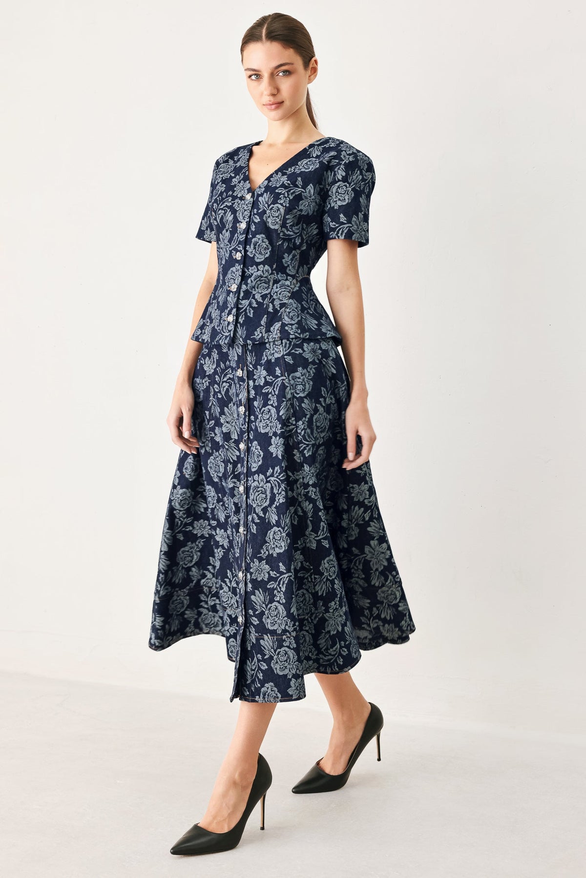 ROSETTE FLORAL WOVEN JACQUARD FULL SKIRT
