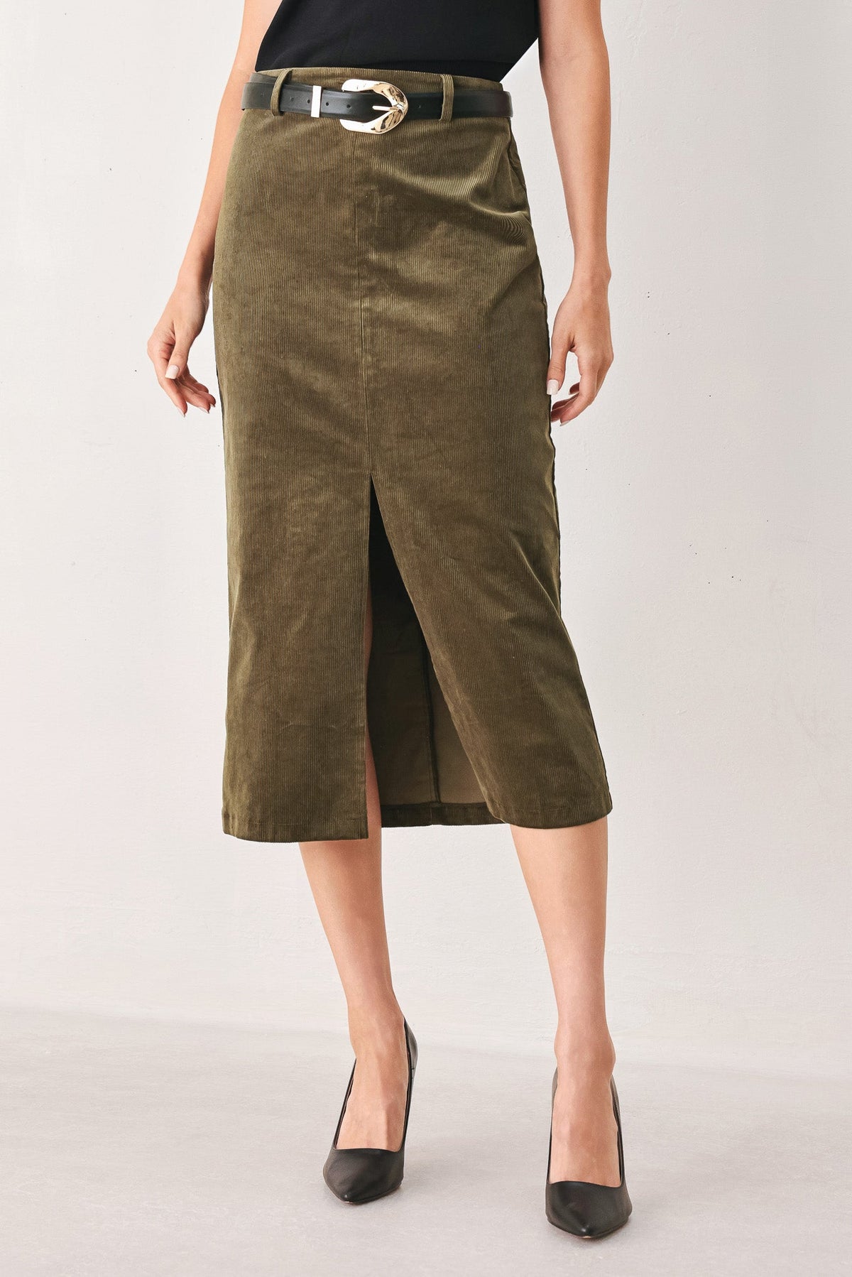 FERNWOOD BUCKLE-BELT MIDI SKIRT