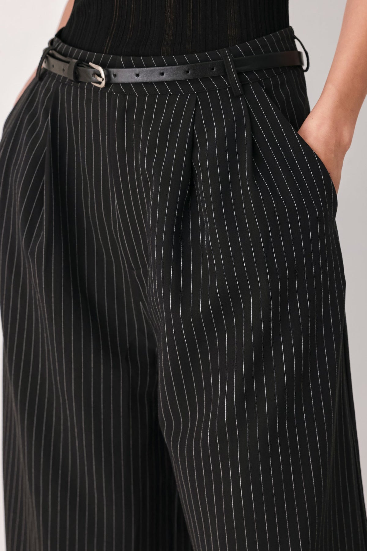 PARK AVENUE PINSTRIPE WOVEN CULOTTE PANTS