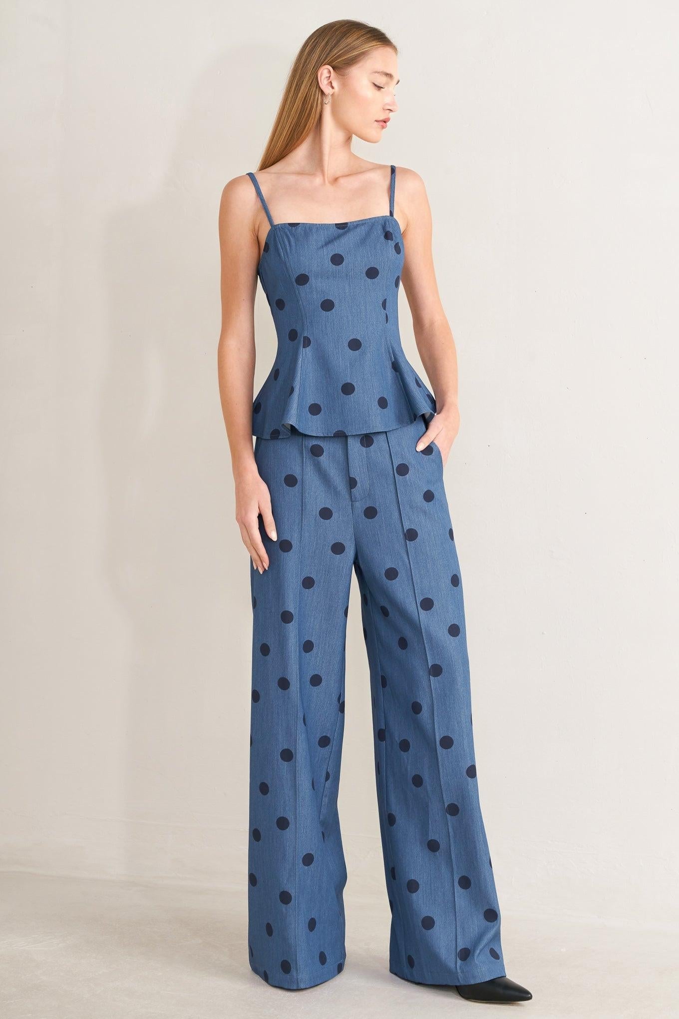 MIDNIGHT POLKA WOVEN TOP