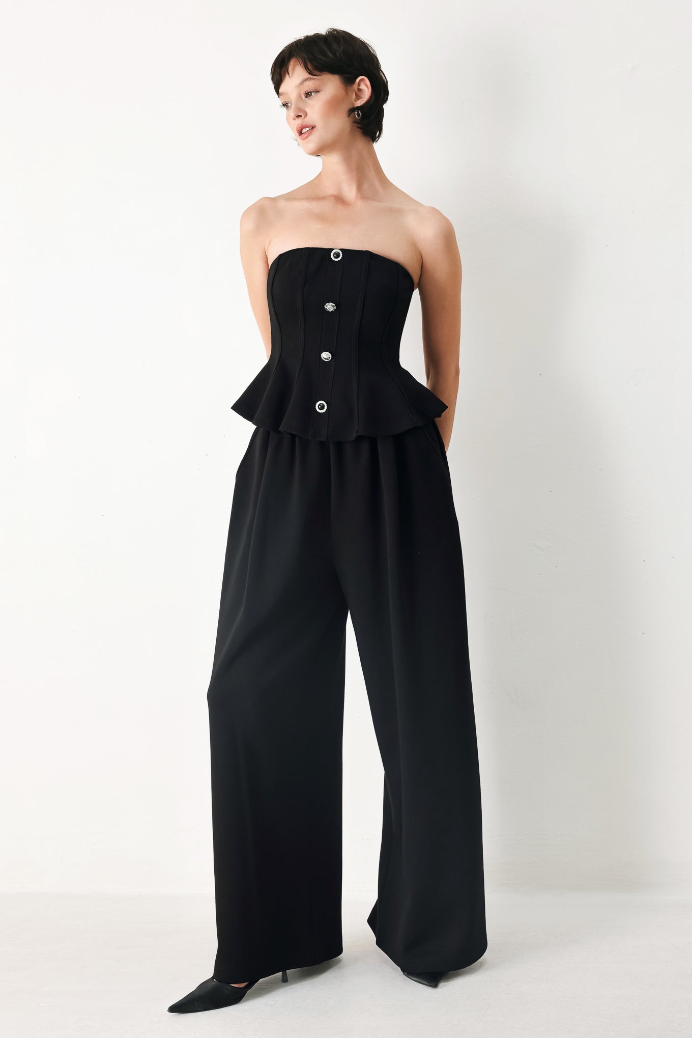 BLACK TIE PALAZZO KNIT TUBE TOP
