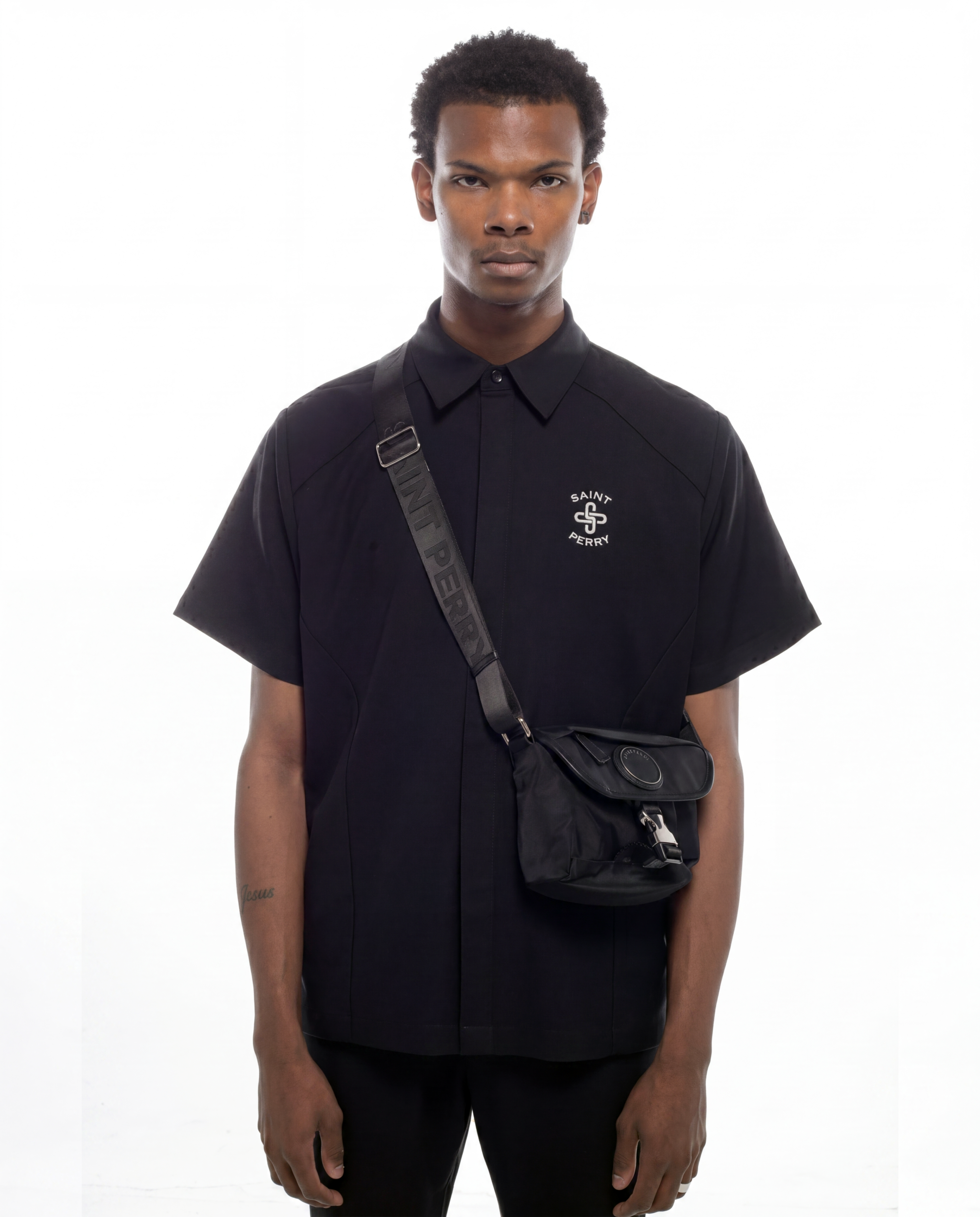 Re-Nylon and Calf leather shoulder bag