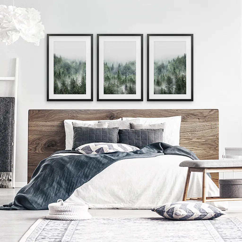 Misty Mountain Forest Set of 3. Evergreen Pine Trees Nature Decor