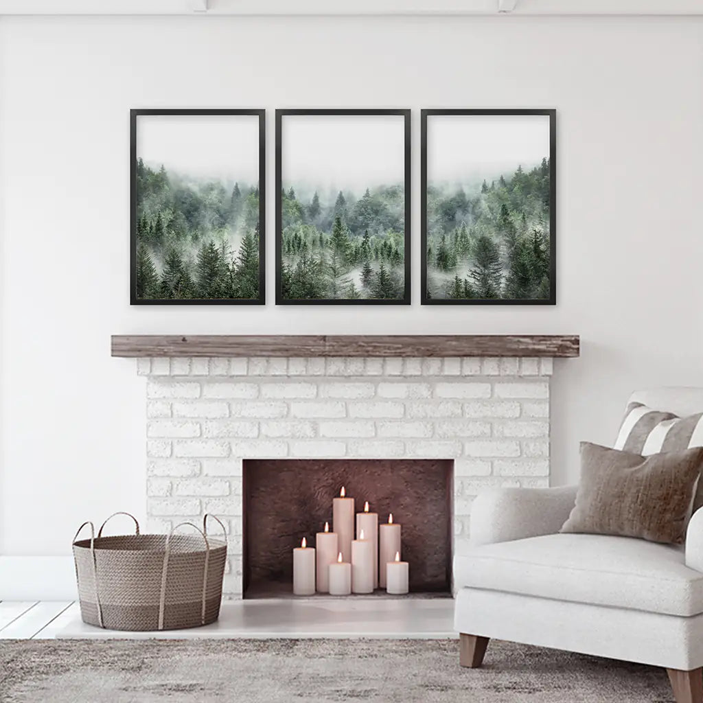 Misty Mountain Forest Set of 3. Evergreen Pine Trees Nature Decor