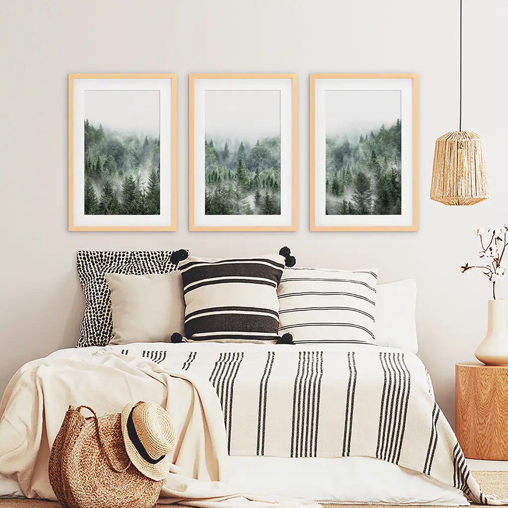 Misty Mountain Forest Set of 3. Evergreen Pine Trees Nature Decor