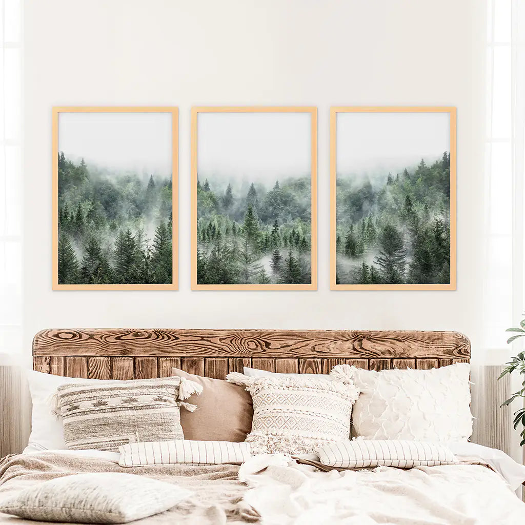Misty Mountain Forest Set of 3. Evergreen Pine Trees Nature Decor