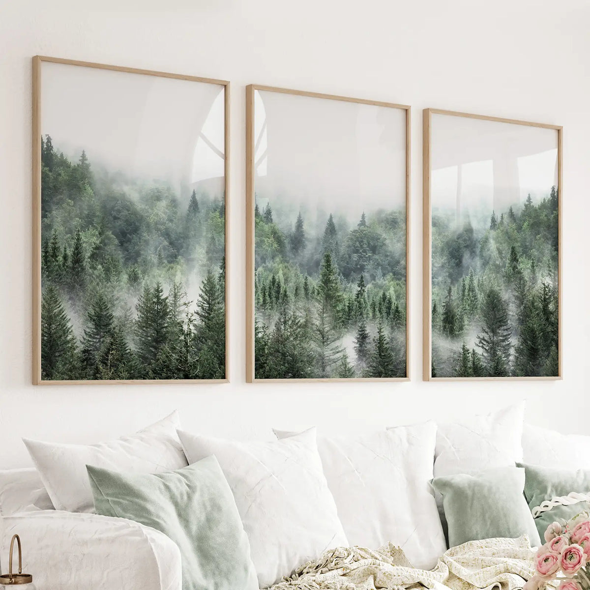 Misty Mountain Forest Set of 3. Evergreen Pine Trees Nature Decor