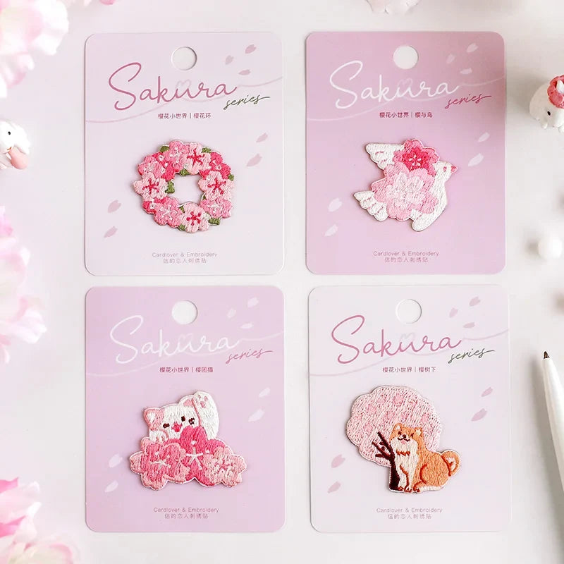 Kawaii Cherry Blossom Iron On Embroidery Patches