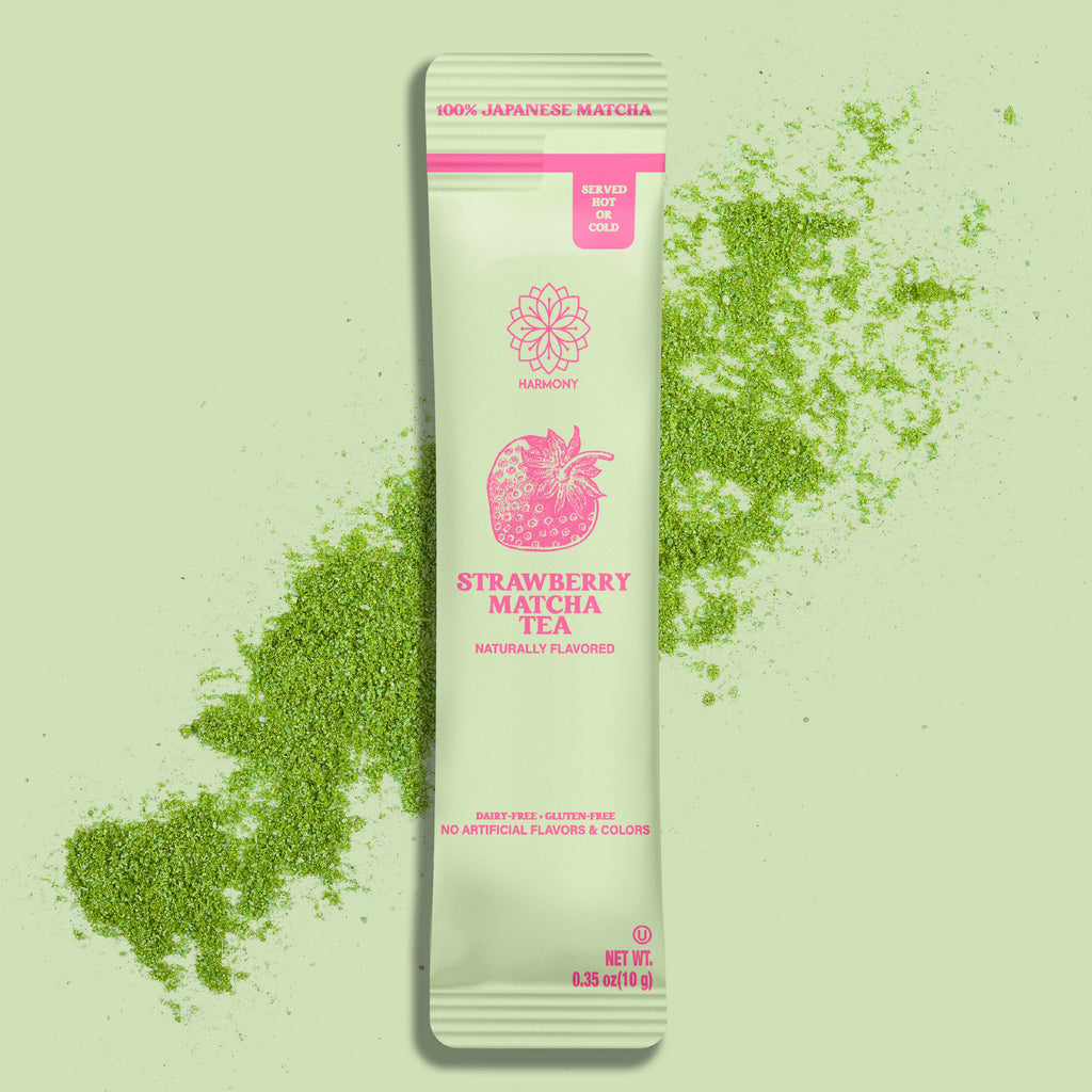 Harmony Matcha Strawberry, Premium Shade-Grown Japanese Matcha, Sweetened with Organic Sugar, 10 Count Per Carton
