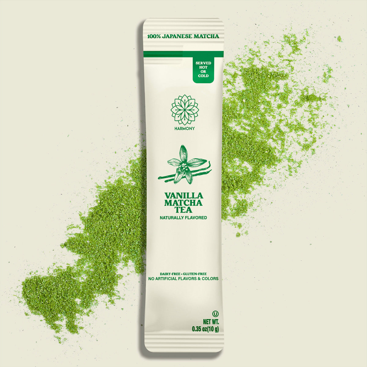 Harmony Matcha Vanilla, Premium Shade-Grown Japanese Matcha, Sweetened with Organic Sugar, 10 Count Per Carton