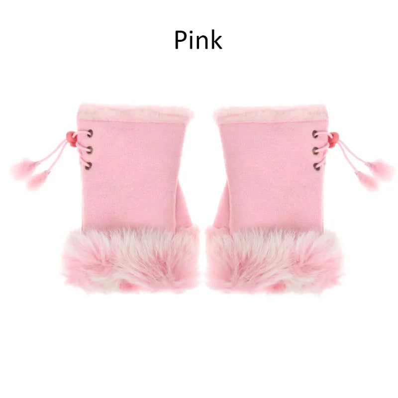 Fingerless Faux Rabbit Fur Gloves