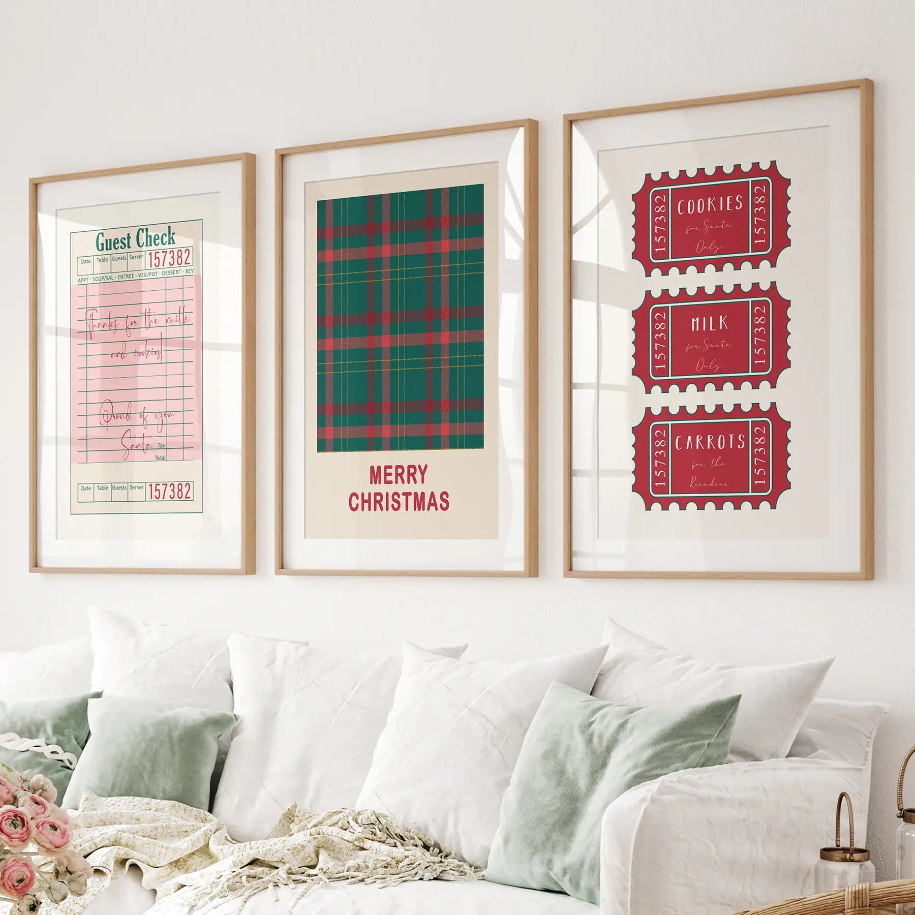 Christmas Wall Art Set. Guest Check, Santa Tickets