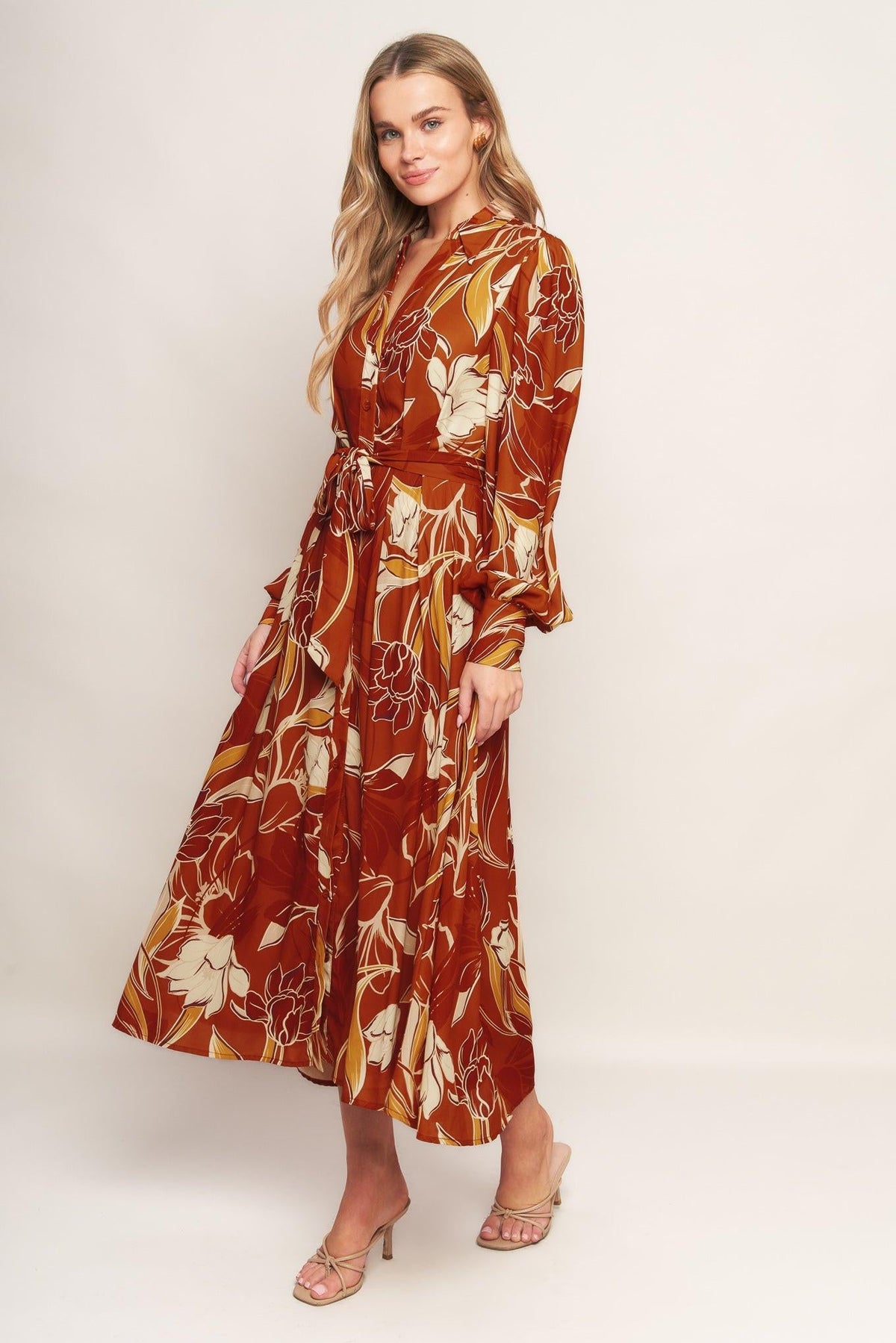 BLOOMING RADIANCE WOVEN MIDI DRESS