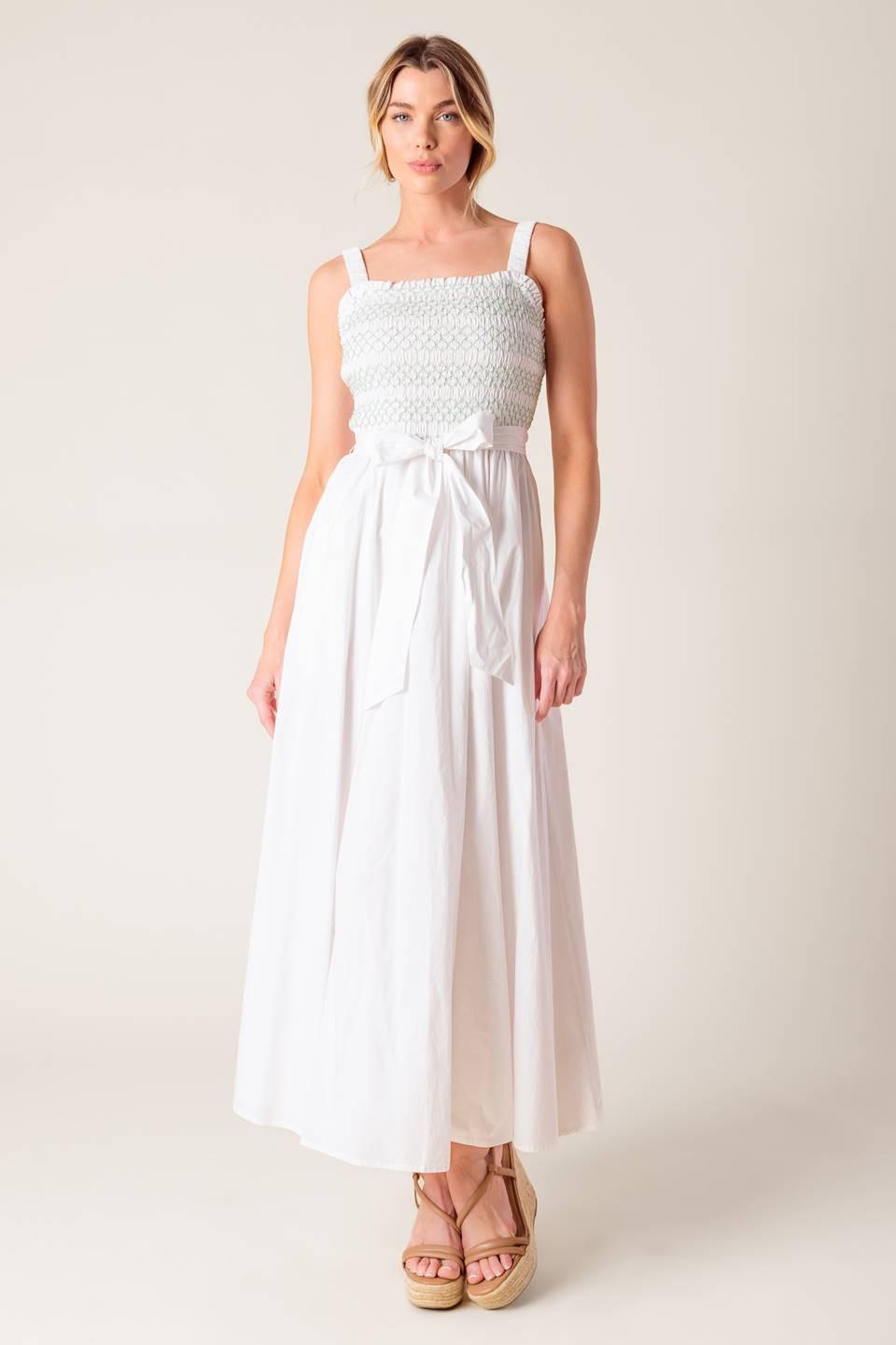 ROMINA BRODERIE WOVEN MIDI DRESS