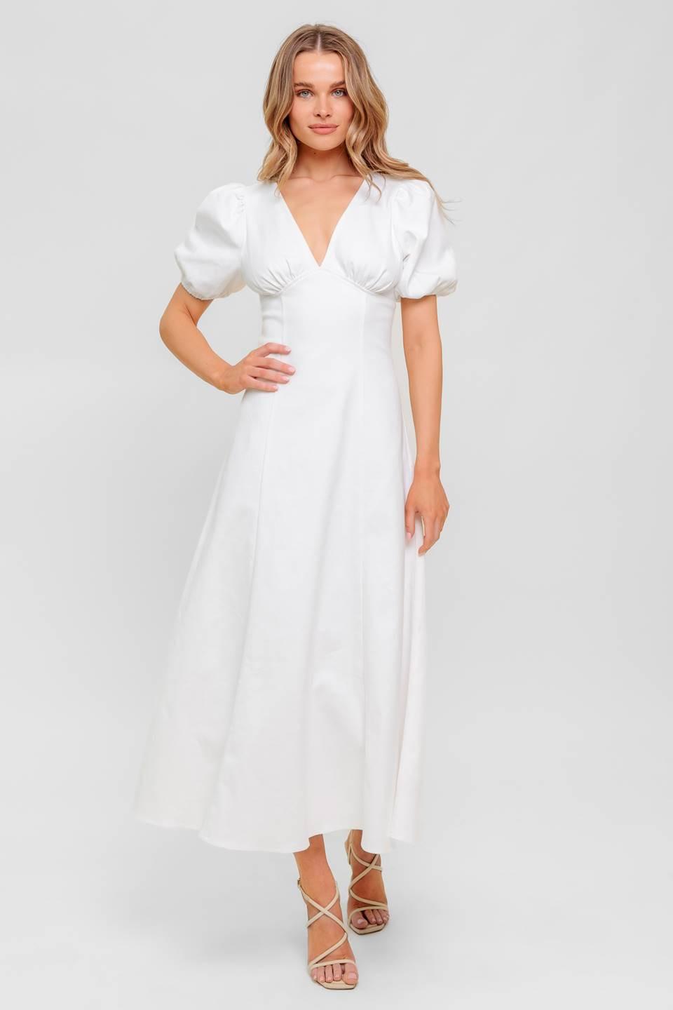 SECRET VINE GLOW WOVEN TWILL MIDI DRESS